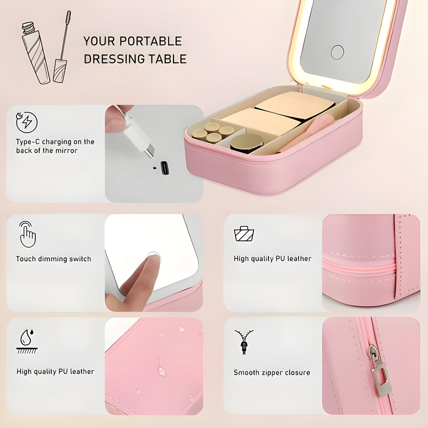 Glamouré™ Portable Makeup Bag with LED Mirror